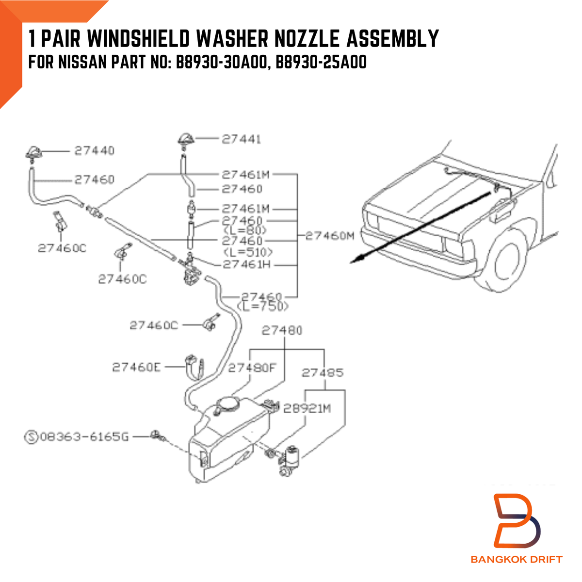 326ページ WINDSHIELD WASHER NOZZLE JET FIT NISSAN HARDBODY D21 PICKUP PULSAR