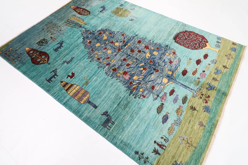6x8 ft tree of life Animal Area Rug Afghan Hand Knotted oriental Veg Dye Wool - Image 2 of 4