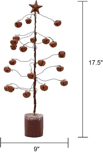 Rustic Jingle Bell Ornament Tabletop Bell Tree with Metal Star or Mischief Witch - Picture 1 of 17