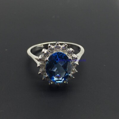 Natural Blue topaz & CZ Gemstones with 925 sterling silver Ring for ...