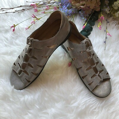 Array Beverly Silver Leather Snakeprint Peep Toe Lace Up Sandals Women 8N Casual