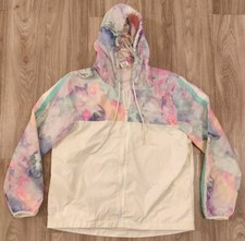 Victorias Secret PINK White Rainbow Marble Lined Windbreaker Jacket Size M/L EUC