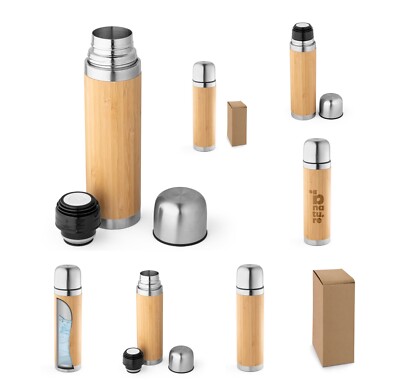 Thermoskanne Bambus Edelstahl doppelwandig Ceylon vakuumisoliert 450ml BPA frei