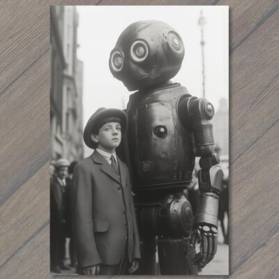 4x6'' Child Retro Robot Duo Nostalgic Futuristic Technology Retrofuture Weird