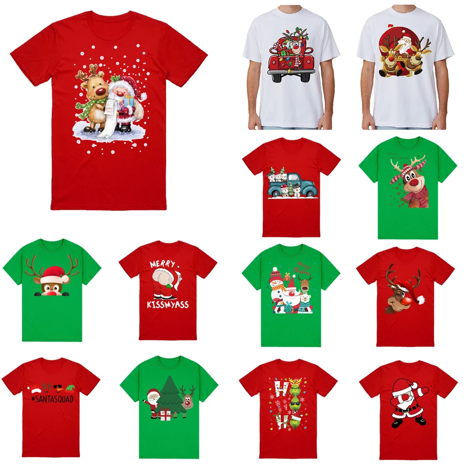 100% Cotton Christmas T-shirt Adult Unisex Tee Tops Funny Santa Party Custume