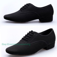 Mens Black Dance Shoes Low Heel Tango Modern Latin Ballroom Soft Bottom Perform