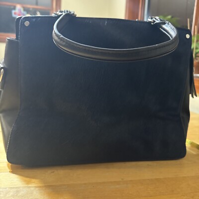Treasure & Bond Women s Purse, Black With Navy Blue Faux Fur Side ￼