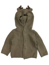 Carters Infant Boys Brown Reindeer Hooded Cardigan Knit Hoodie Baby Sweater 9M