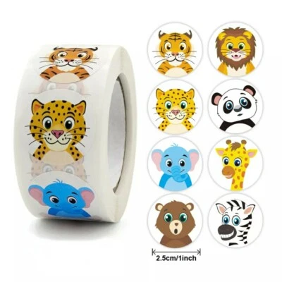 50x 1Inch Cartoon Animals Wild Reward Stickers Students Tags Gift Games Kids - Image 1 of 4
