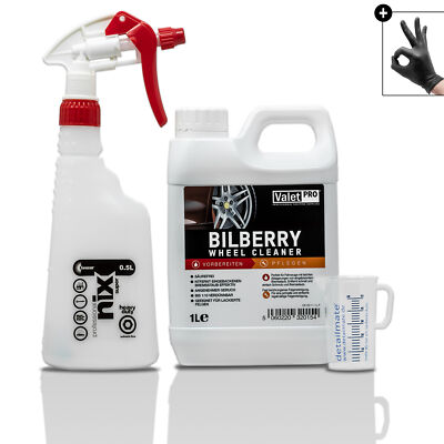 Felgen Reiniger Set Sprühflasche Messbecher ValetPRO Bilberry Wheel Cleaner 1L