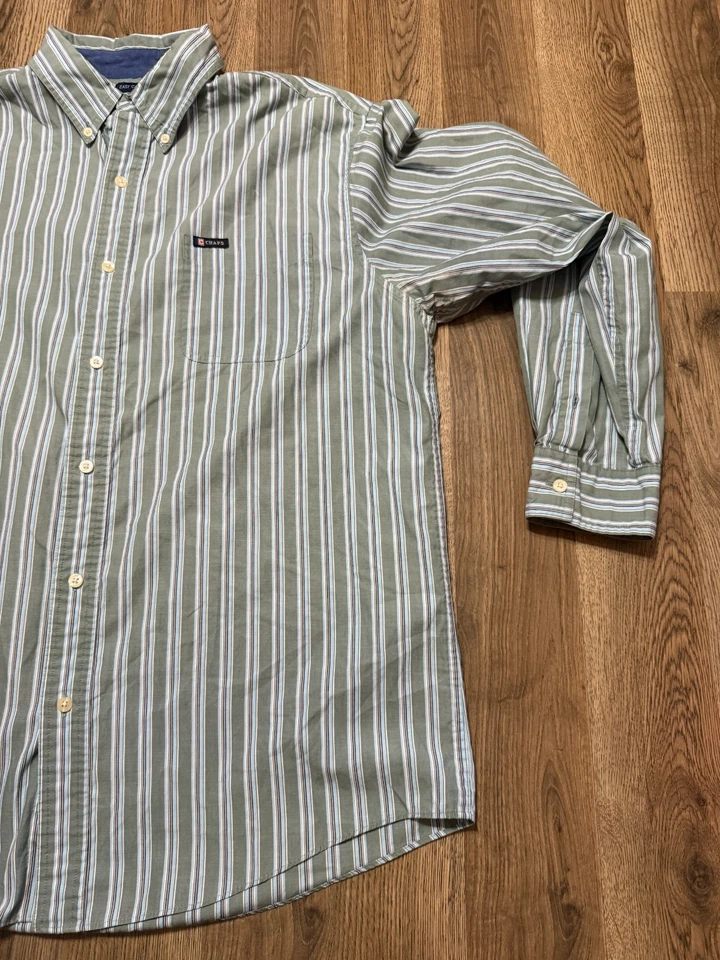 CHAPS Shirt Men's Size XL Green Blue White Stripe Long Sleeve Button Up Shirt - Image 4 of 4