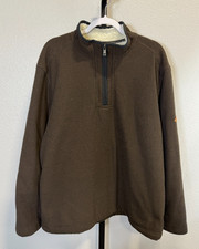 Orvis Mens Brown 1/4 Zip Pullover Sherpa Lined Sweater Size XL Casual Winter