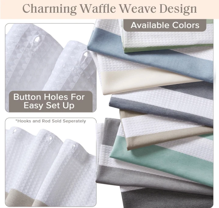 Cortina de Ducha Tela Waffle a Rayas 72x72, Diseño Moderno y Secado Rápido Taupe Foto 3 de 4