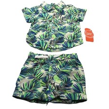 Wonder Nation Boy's 2 Piece Shirt and Short Set 3-6 Month Green New With Tags