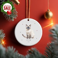 Personalized Siamese Cat Ornament, Cat Mom and Cat Daddy Gift, Ceramic Christ...