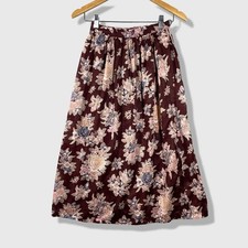 Vintage 70s Floral Wrap Midi Skirt Women Size 5 Burgundy Cottagecore Boho