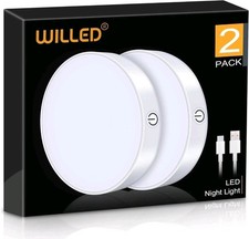 Willed LED Wall Reading Lights Dimmable Rechargeable - White (Pack of 2)
