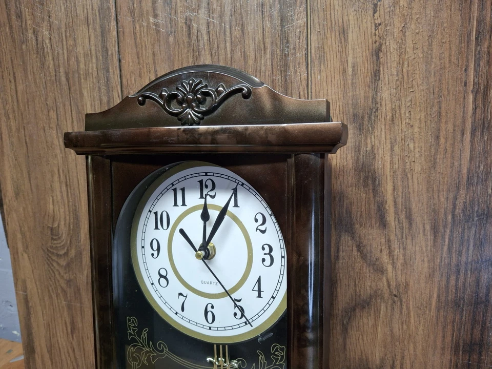 Vintage Pendulum Wall Clock Quartz 15' Tall Plastic Frame - Image 3 of 4