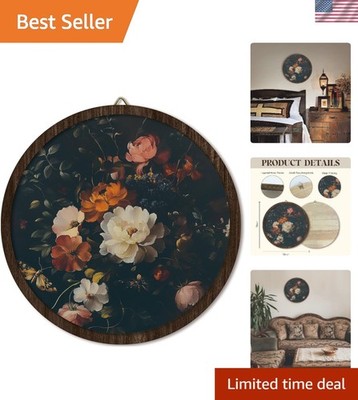 10-Inch Vintage Floral Wooden Wall Art - Elegant Round Decor for Home