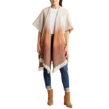 Vince Camuto Ombre Fringe Poncho Wrap Cardigan Women One Size Neutral Tones