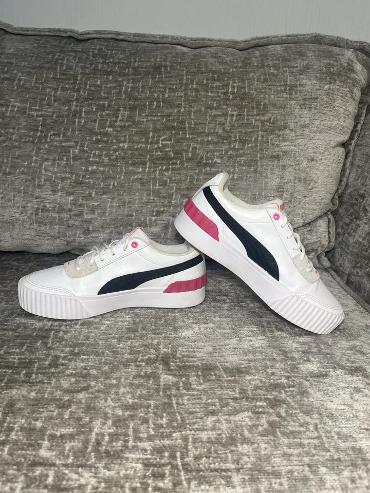 Puma Carina Lift White/Pink Trainers Lace Up Platform UK 4 EU 37 - Image 4 of 4