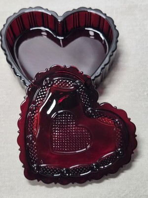 Vintage Avon 1876 Cape Cod Heart Shaped Trinket Box Royal Ruby Red Dish with Lid