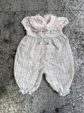 Vintage Girls 3-6 Months Strawberry Plaid Multicolor Romper Floral Embroidery