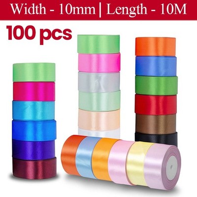 100x Satinband Rollen 10mm x 25m doppelseitig Basteln Geschenkpapier Großpackung