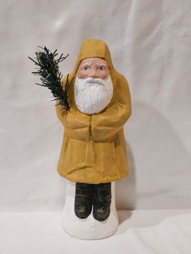 Excellent Large ~ 10" Gold Yellow German Christmas Belsnickle Santa Plaster Nice