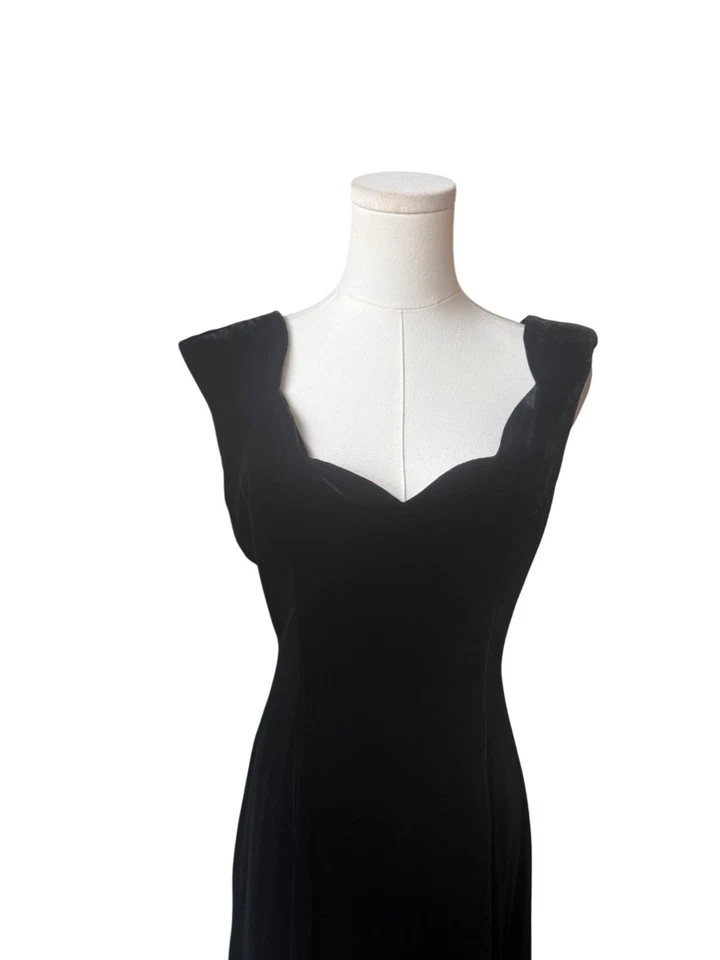 Vestido midi vintage Kenar de terciopelo negro talla 4 bruja caprichoso hada grunge Y2K Foto 2 de 4