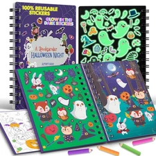 Sticker Activity Book for Kids Coloring 12 Scenes Removable & Glow in The Dark