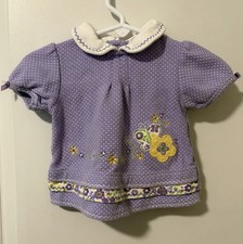 Vintage Baby Okie Dokie Purple Peter Pan Collar Butterfly Embroidered Top 3-6M