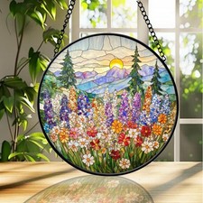 Mountain Wildflower Stained Glass Suncatcher, Window Hanging Decor, Nature Art