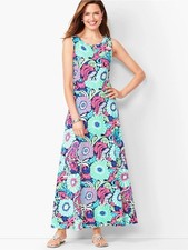 Talbots Sleeveless Floral Paisley Maxi Dress in Aqua & Pink Size S