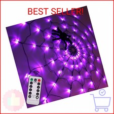 Halloween Decorations Spider Web Lights - 4FT Diameter 70 LEDs with Black Spider