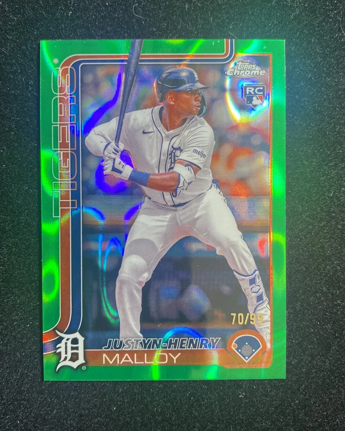 2025 Topps Chrome Green Lava #224 Justyn-Henry Malloy RC Rookie 70/99 Tigers HD