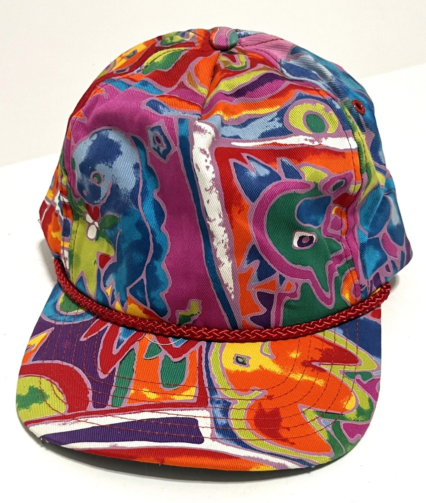 Vintage SAN SUN Abstract Art Colorful Pattern Rope Snapback Hat Cap Taiwan ROC