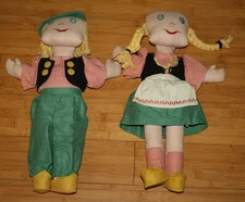 Vintage 15" Cloth Dolls Boy Girl Rag Pillow Hansel Gretel 1940s Holland