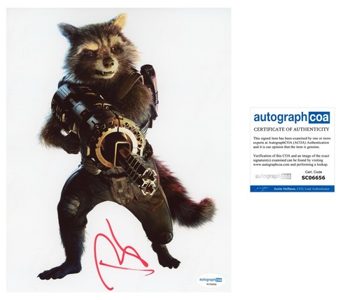 Bradley Cooper Guardians Of The Galaxy AUTOGRAPH Signed ROCKET 10x8 Photo ACOA