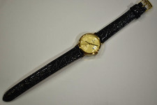 Vicence 26mm Swiss Movt 14K Gold Milor Italy Watch Date Black Leather Band