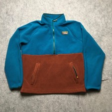 L.L. Bean Pullover Mens Medium Blue Brown Fleece 1/4 Zip Colorblock Jacket