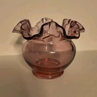 Pink Glossy Glass Vase with Ruffled Edge Decorative Home Decor Accent