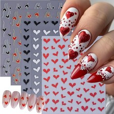 5Sheets Heart Nail Art Stickers Black White Red Heart Nails Heart Stickers-9