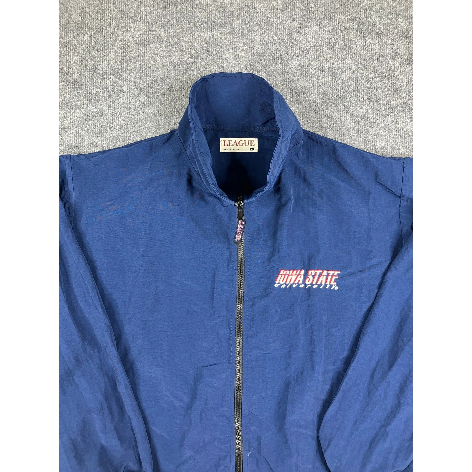 League Windbreaker Jacket Mens L Blue Iowa State USA Lightweight Full Zip