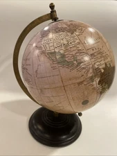 Vintage Style Rotating Tabletop Globe with Brass Stand