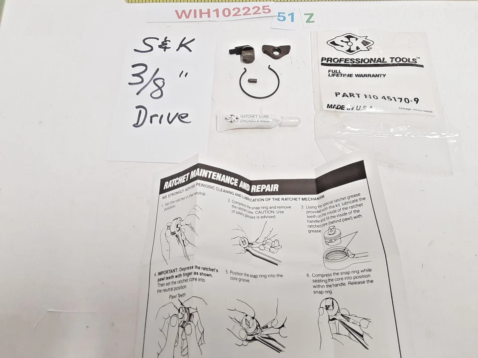 SK PROFESSIONAL TOOLS S&K Hand Tools 45170-9 Ratchet Rebuild Kit, 3/8" Drive, **MADE IN USA**