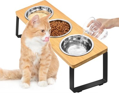 Raised Cat Food Water Bowl，Small Dog 15 ° Tilted Elevated Food Feeding Tray w...