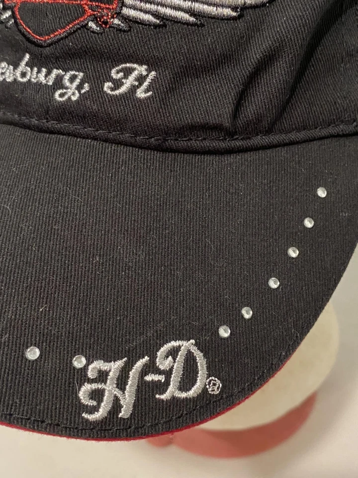 Nuevo de Colección Harley Davidson Negro Plata Estrás Camionero Sombrero Motociclista Motocicleta Foto 3 de 4