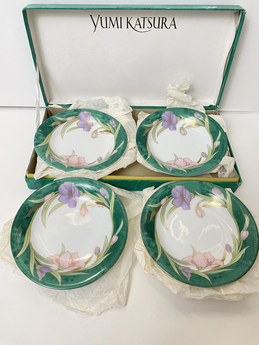 Yumi Katsura Yamaka Green Floral 5.75 in Desert Plate Set of 4 with Case KY6009