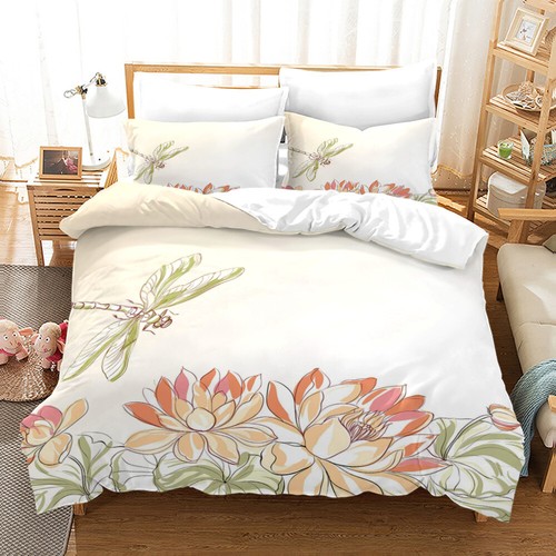 Juego de ropa de cama para animales libélula funda de edredón y funda de almohada individual doble reina 3D - Imagen 2 de 26